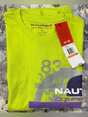 Nautica Neon Lime Short Sleeve Graphic Tee with Purple & Gray Accents